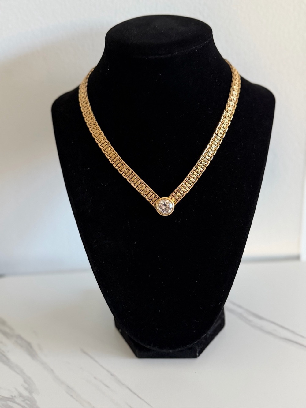 Vintage Gold Necklace with Clear Stone